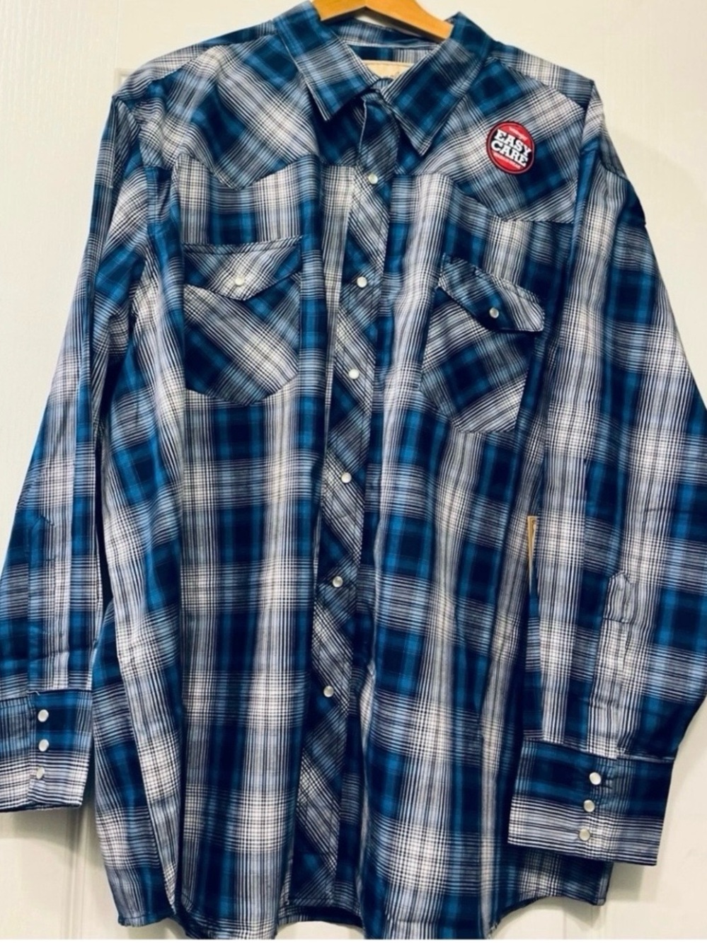Wrangler Blue White Plaid Button-Front Western Shirt